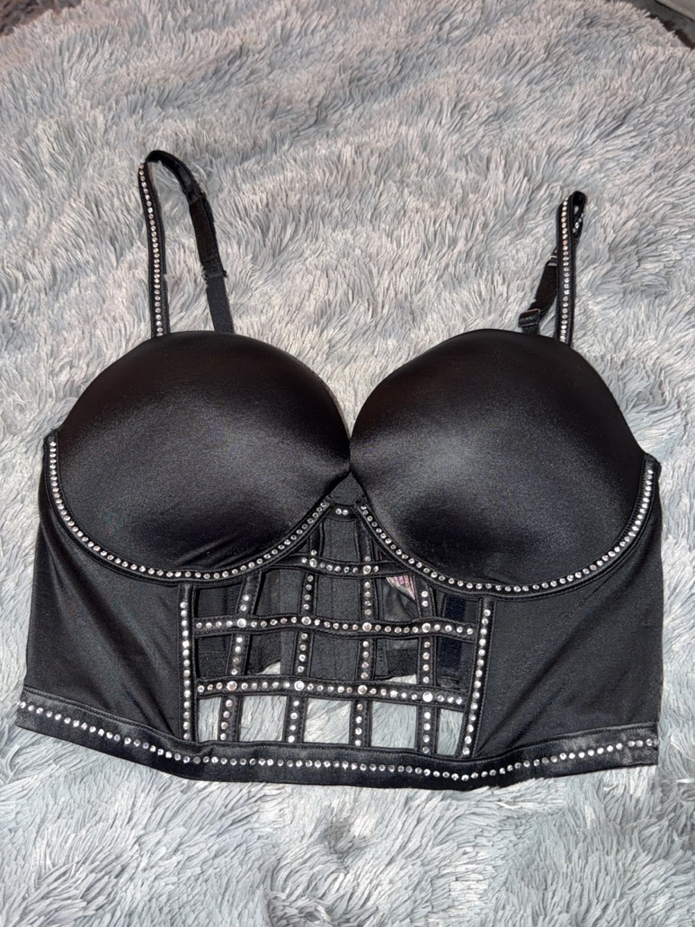 Victoria's Secret Black Embellished Longline Bustier Bra